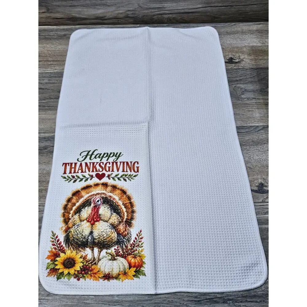 Happy Thanksgiving Turkey Kitchen Towel Fall Farmhouse Decor